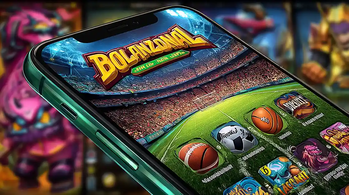 A smartphone screen displaying the main menu of a sports betting app, featuring icons for various sports like football and basketball.
